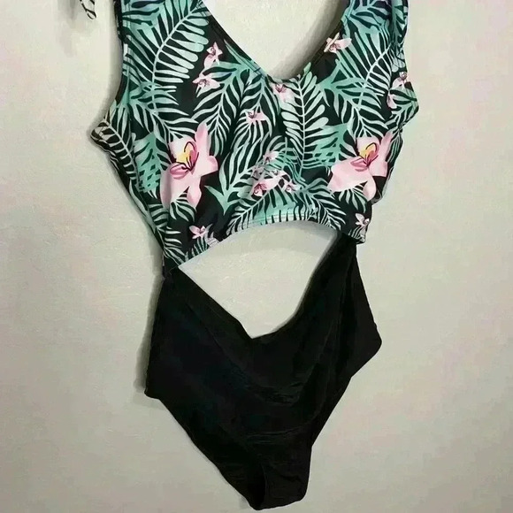 Shein Tropical Tie Shoulder Piece Swimsuit Large - Picture 4 of 5